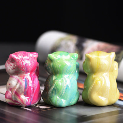 Buddha Stones Cute Mini Cat Rosewood Lacquer Craft Warmth Decoration Random Color(Blind Box)