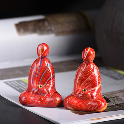 Buddha Stones Mini Formless Buddha Ebony Wood Lacquer Craft Peace Incense Stick Holder Decoration