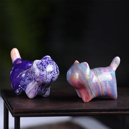 Buddha Stones Mini Lovely Cat Ebony Wood Lacquer Craft Peace Decoration