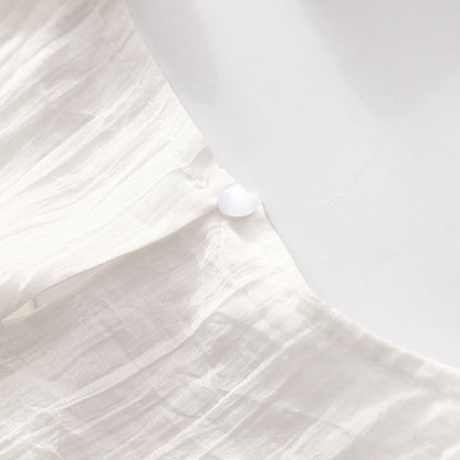 Buddha Stones Summer Casual Plain Embroidery Double Layer Short Sleeve Cotton Linen Midi Dress