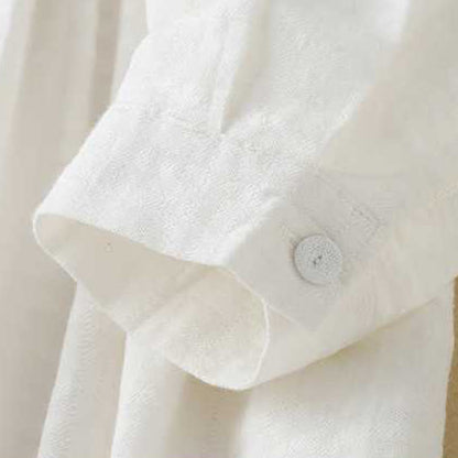 Buddha Stones Retro Solid Color Drawstring Frog-Button Design Long Sleeve Cotton Linen Midi Dress With Pockets