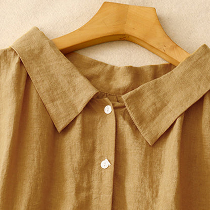 Buddha Stones Summer Plain Lace-up Button Front Design Lapel Sleeveless Cotton Midi Dress Cardigan