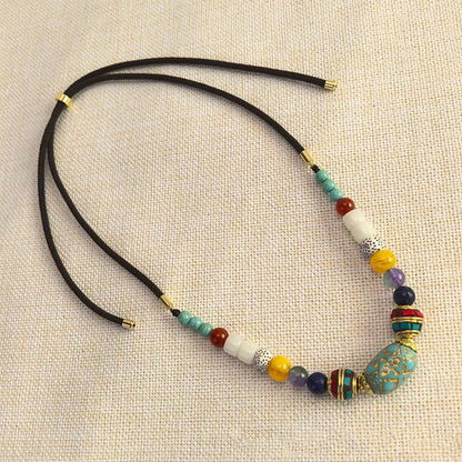Buddha Stones Tibetan Handmade Turquoise Beads Balance Necklace Pendant