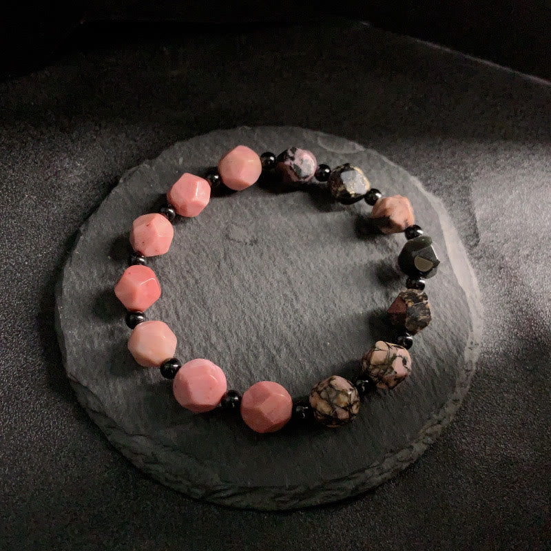 Buddha Stones Natural Rhodonite Black Line Red Spot Stone Polygon Beads Healing Bracelet