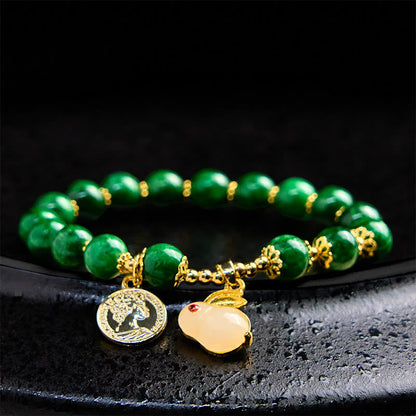 Buddha Stones Green Calcite Lovely Rabbit Charm Clarity Bracelet