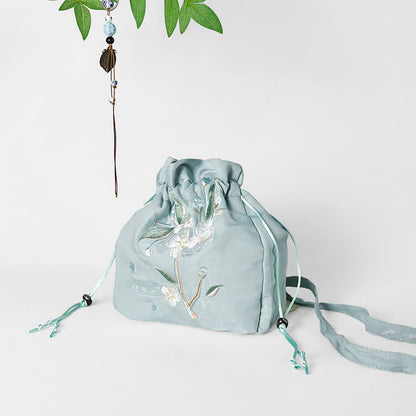 Buddha Stones Embroidered Green Flower Blossom Leaves Canvas Tote Crossbody Bag Shoulder Bag Handbag