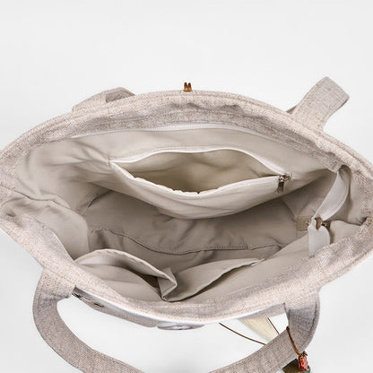 Buddha Stones Magnolia Embroidery Canvas Polyester Shoulder Bag
