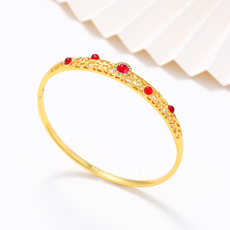 Buddha Stones Vine Design Alloy Zircon Luck Bracelet Bangle