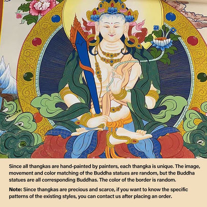 Buddha Stones Tibetan Thangka Painting Yellow God of Wealth Green Tara Avalokitesvara Handmade Decoration Blind Box(Random Style)