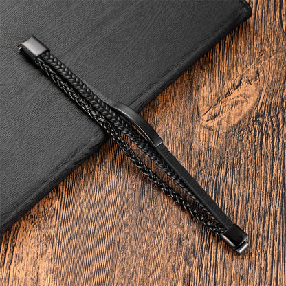 Buddha Stones Woven Pattern Titanium Steel Stimulation Multi-layer Leather Buckle Bracelet