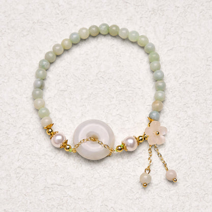 Buddha Stones Jade Peace Buckle Beads Flower Prosperity Bracelet