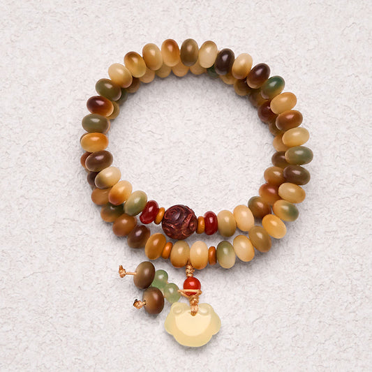 Buddha Stones Colorful Bodhi Seed Peace Lock Charm Wisdom Abacus Beads Double Wrap Bracelet
