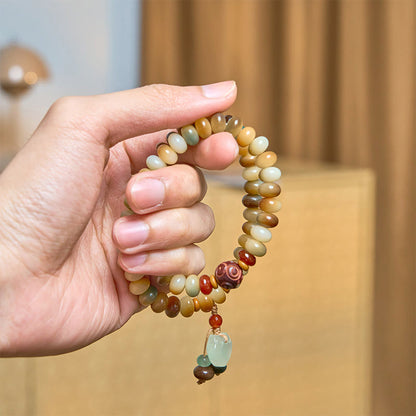 Buddha Stones Colorful Bodhi Seed Peace Lock Charm Wisdom Abacus Beads Double Wrap Bracelet