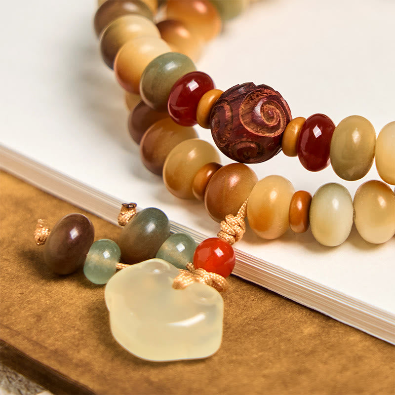 Buddha Stones Colorful Bodhi Seed Peace Lock Charm Wisdom Abacus Beads Double Wrap Bracelet