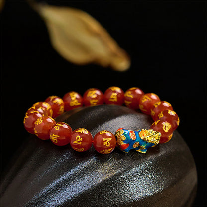 Buddha Stones Red Agate Color Change PiXiu Om Mani Padme Hum Calm Bracelet