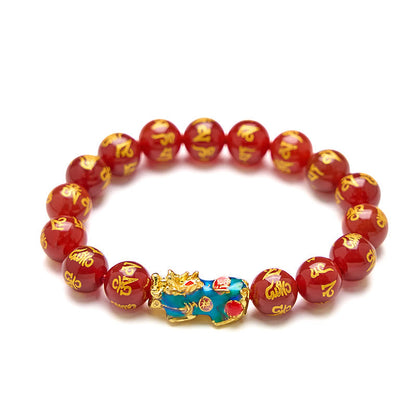 Buddha Stones Red Agate Color Change PiXiu Om Mani Padme Hum Calm Bracelet