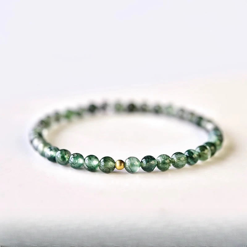 Buddha Stones Moss Agate Lucky Bead Soothing Bracelet