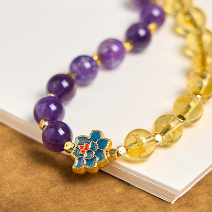 Buddha Stones Natural Amethyst Citrine Healing Key Chain Phone Hanging Decoration