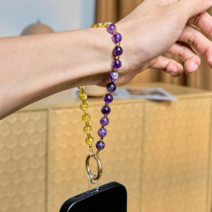 Buddha Stones Natural Amethyst Citrine Healing Key Chain Phone Hanging Decoration