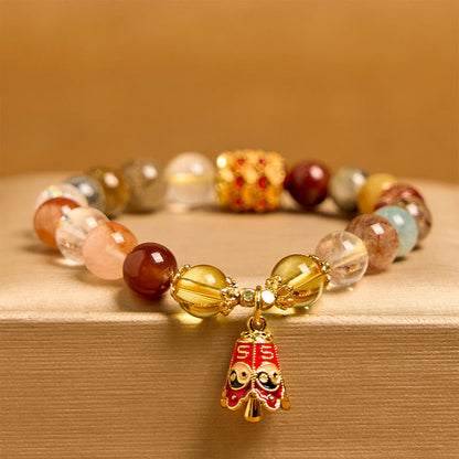 Buddha Stones Natural Colorful Rutilated Quartz Yin Yang Protection Bracelet
