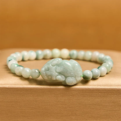 Buddha Stones Natural Green Jade PiXiu Carved Luck Bracelet