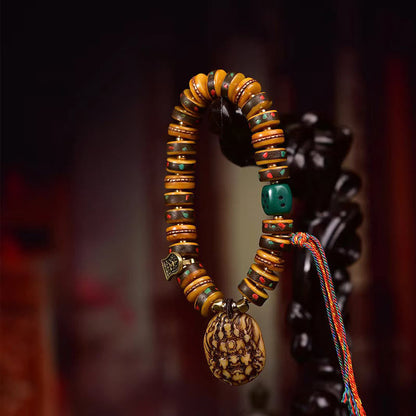 Buddha Stones Tibetan Camel Bone Dice Tassel Protection Bracelet