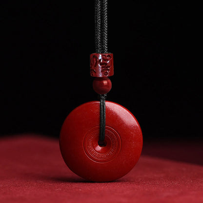 Buddha Stones Natural Cinnabar Lotus Peace Buckle Blessing Necklace String Pendant