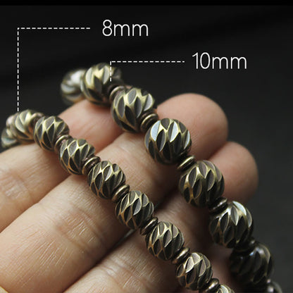Buddha Stones Vintage Distressed Knife Carving Pattern Copper Brass Beads Wealth Bracelet