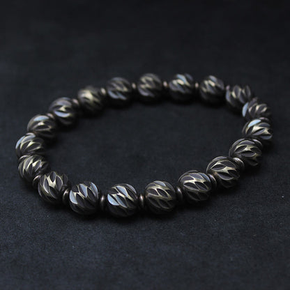 Buddha Stones Vintage Distressed Knife Carving Pattern Copper Brass Beads Wealth Bracelet
