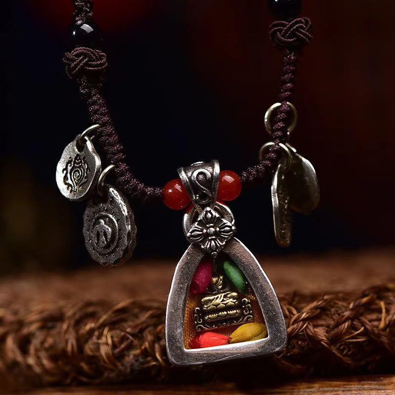 Buddha Stones Tibetan Medicine Buddha Compassion Braided Rope Necklace Pendant
