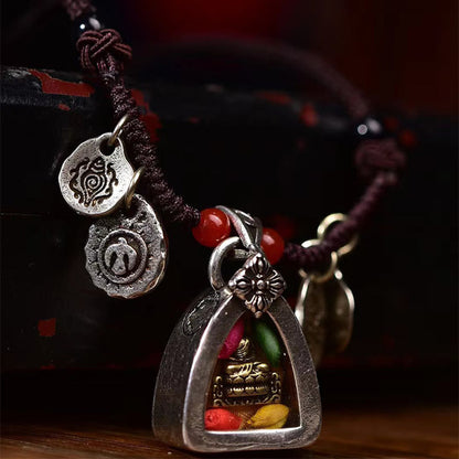 Buddha Stones Tibetan Medicine Buddha Compassion Braided Rope Necklace Pendant