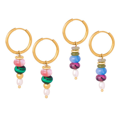 Buddha Stones Tibetan Marnyi Stone Design Natural Red Agate Pearl Confidence Titanium Steel Earrings