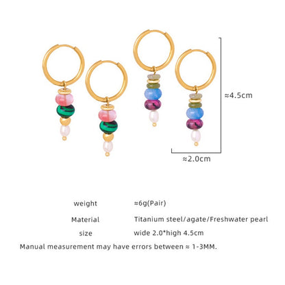 Buddha Stones Tibetan Marnyi Stone Design Natural Red Agate Pearl Confidence Titanium Steel Earrings