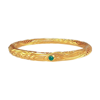 Buddha Stones 999 Sterling Silver Golden Flower Hollow Design Blessing Bracelet Bangle
