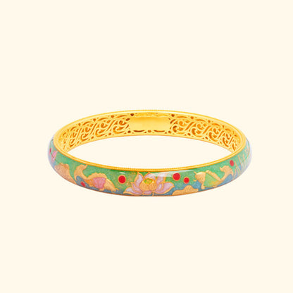 Buddha Stones 999 Sterling Silver Koi Fish Lotus Hollow Design Wealth Bracelet Bangle 2.28 IN (58 MM)