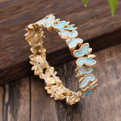 Buddha Stones Colorful Butterfly Freedom Alloy Elastic Bracelet Bangle