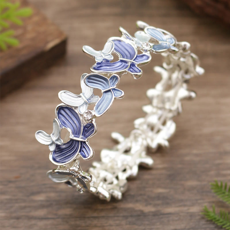 Buddha Stones Colorful Butterfly Love Alloy Elastic Bracelet Bangle