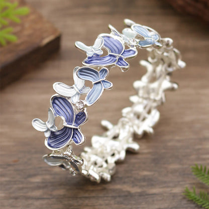 Buddha Stones Colorful Butterfly Love Alloy Elastic Bracelet Bangle