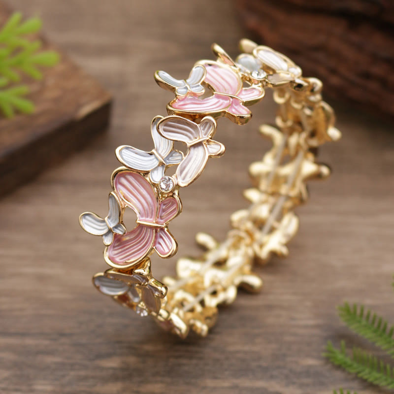Buddha Stones Colorful Butterfly Love Alloy Elastic Bracelet Bangle