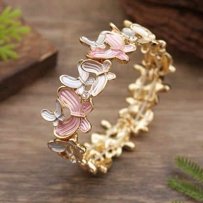 Buddha Stones Colorful Butterfly Love Alloy Elastic Bracelet Bangle