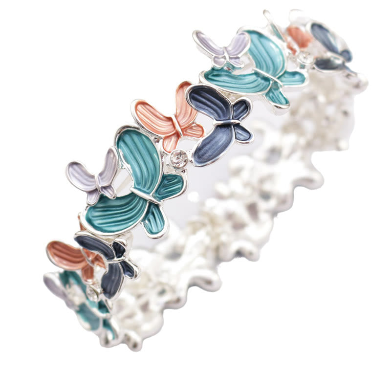 Buddha Stones Colorful Butterfly Love Alloy Elastic Bracelet Bangle