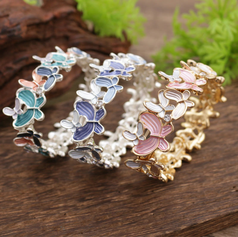 Buddha Stones Colorful Butterfly Love Alloy Elastic Bracelet Bangle