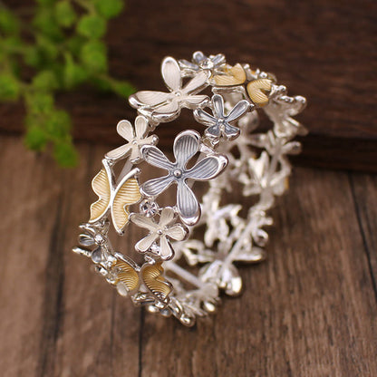 Buddha Stones Colorful Butterfly Flowers Love Alloy Elastic Bracelet Bangle