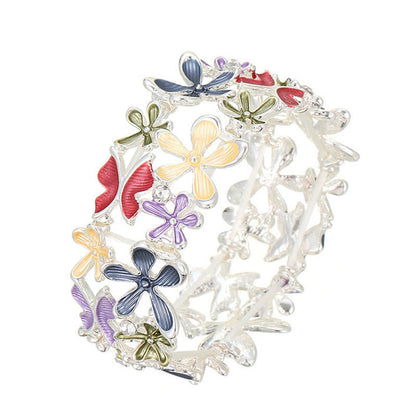 Buddha Stones Colorful Butterfly Flowers Love Alloy Elastic Bracelet Bangle