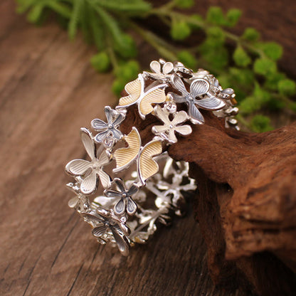 Buddha Stones Colorful Butterfly Flowers Love Alloy Elastic Bracelet Bangle