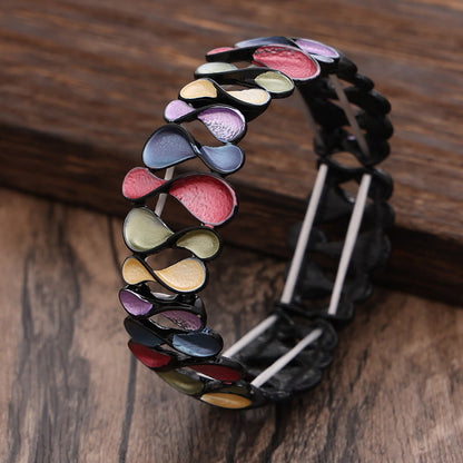 Buddha Stones Colorful Geometric Hollow 8-shaped Alloy Healing Elastic Bracelet Bangle