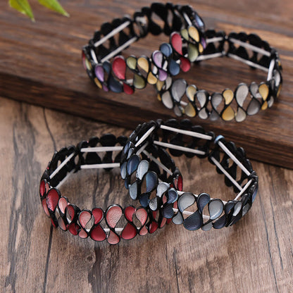 Buddha Stones Colorful Geometric Hollow 8-shaped Alloy Healing Elastic Bracelet Bangle