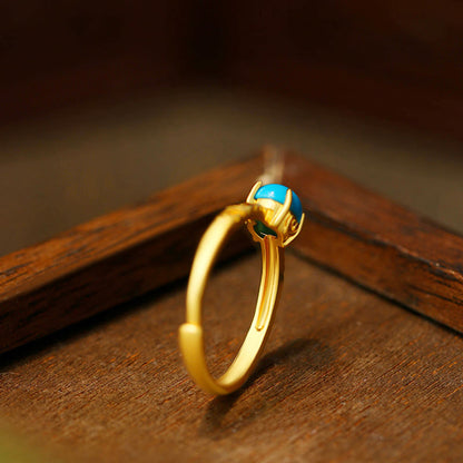Buddha Stones Simple Design Turquoise Protection Copper Adjustable Ring