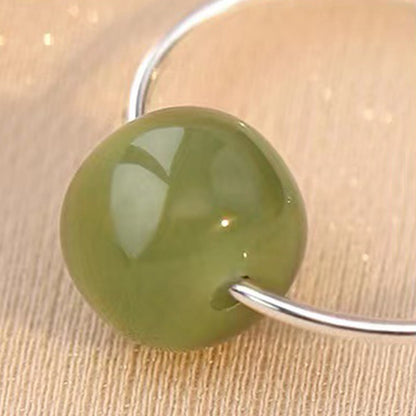 Buddha Stones 925 Sterling Silver Hetian Jade Bead Luck Earrings