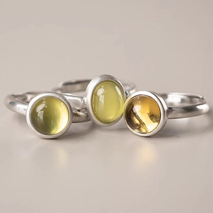 Buddha Stones Natural 925 Sterling Silver Prehnite Citrine Adjustable Happiness Ring